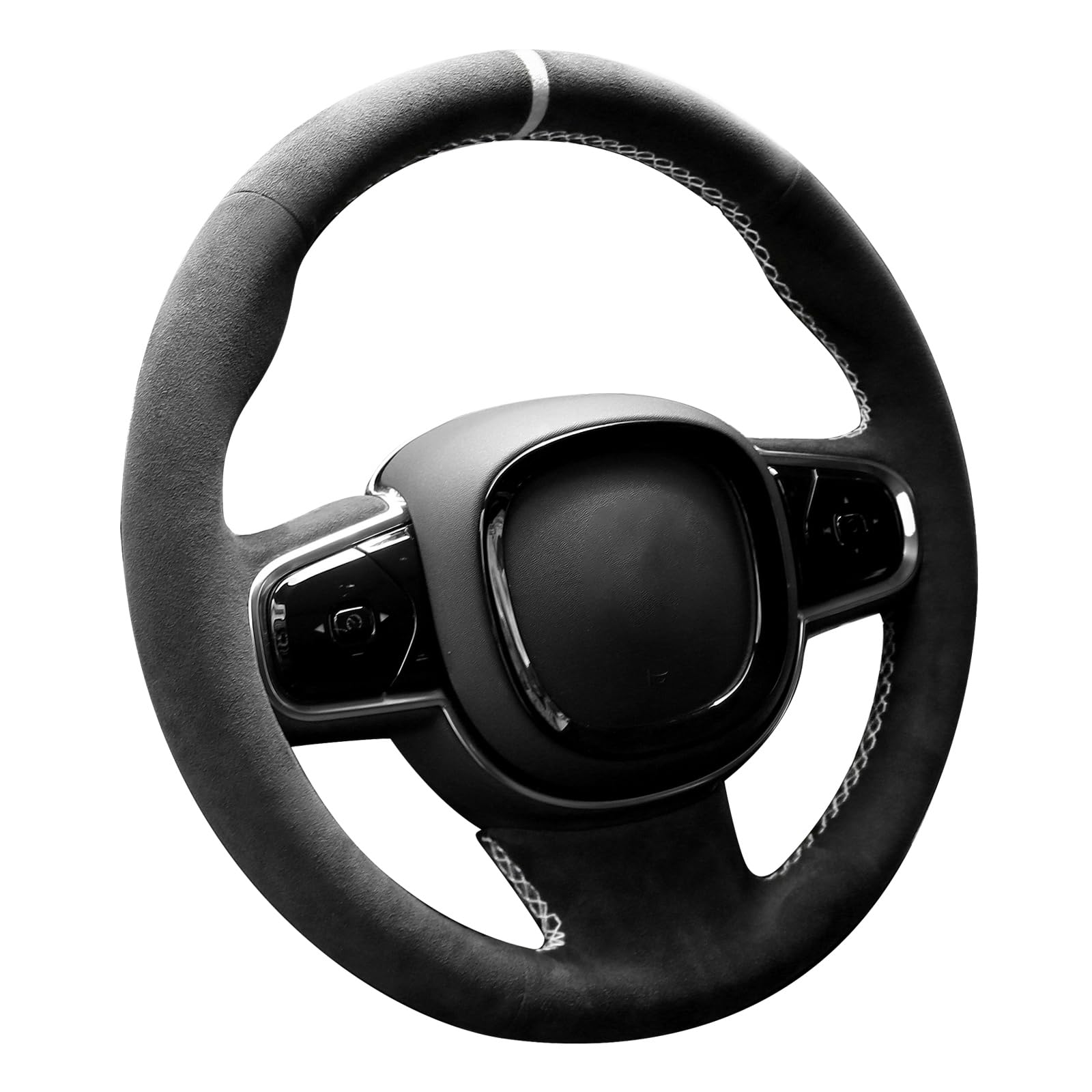 Premium Hand-Stitched Italy Alcantara Steering Wheel Cover for Volvo S60 S90 V60 V90 XC60 XC90 - Black Alcantara with Red Stripe - Luxury Car Interior Upgrade for Enhanced Grip & Comfort