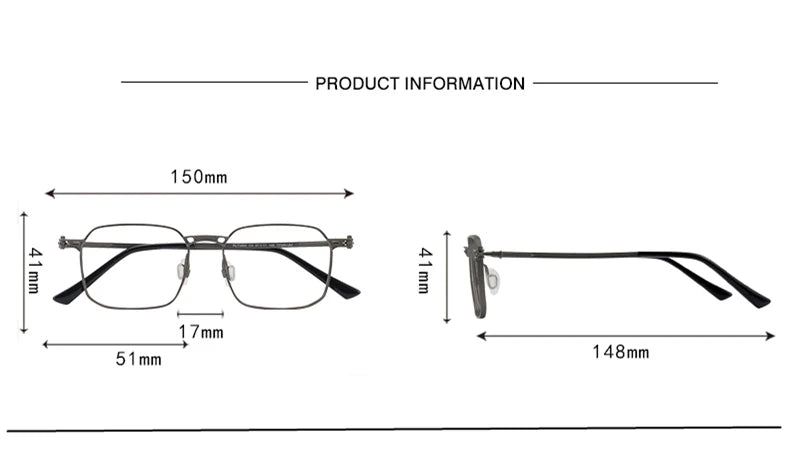 Black Unisex Full Rim Big Square Titanium Eyeglasses 45892 - Stylish & Durable for Work, Reading & Everyday Wear