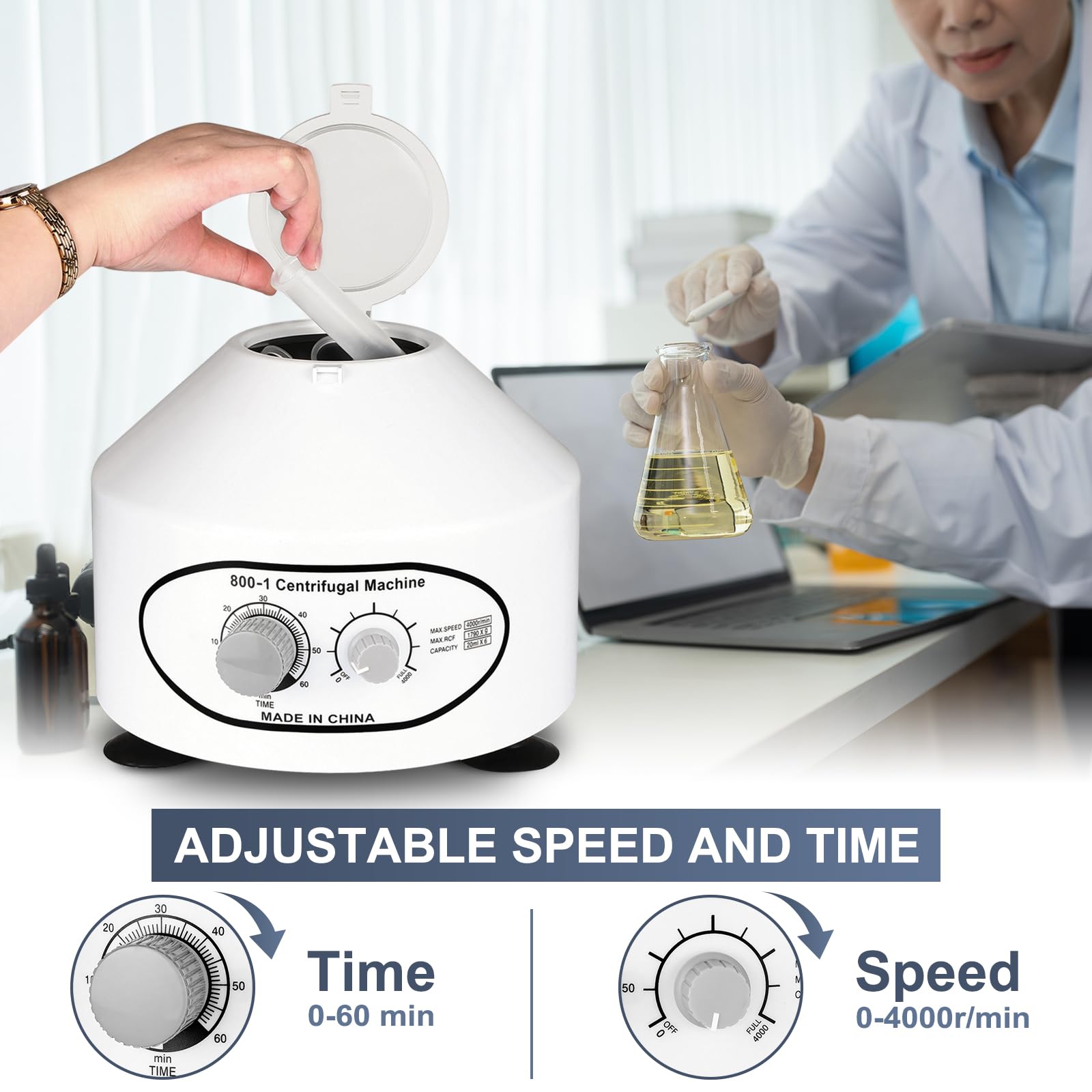NORJIN 4000 RPM Electric Lab Centrifuge Machine with Speed Control & Timer, 6 x 20ml Capacity, 110V Benchtop Centrifuge for Laboratory Use - Ideal for DNA/RNA Extraction, Blood Sample Processing & Medical Research