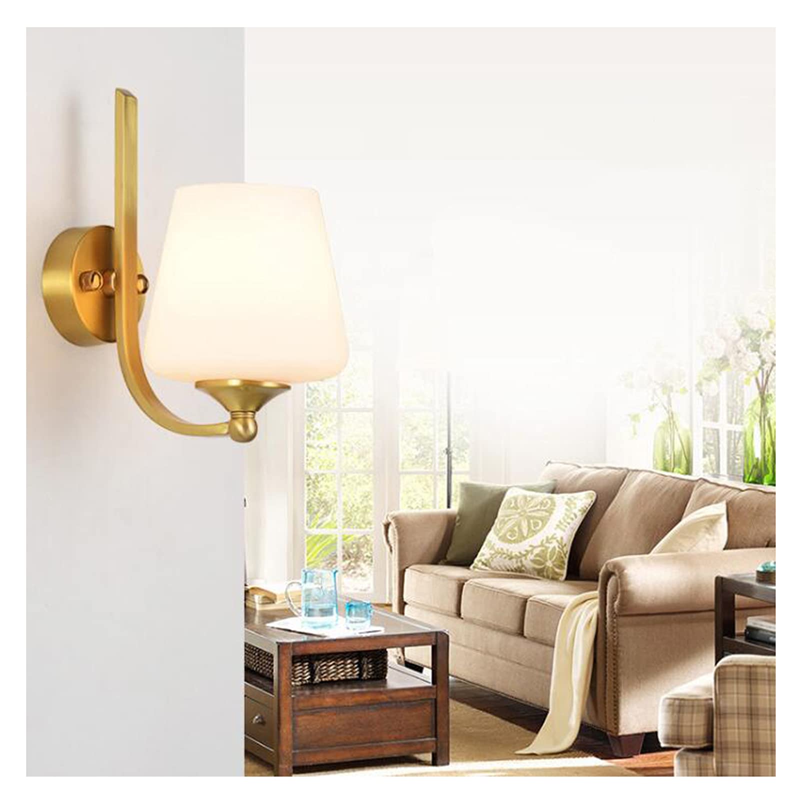 Modern Gold Indoor Wall Sconce Lighting Fixture - Glass Shade Wall Lamp for Living Room, Bedroom, Bedside, Hallway & Balcony | Elegant Home Decor & Ambient Lighting