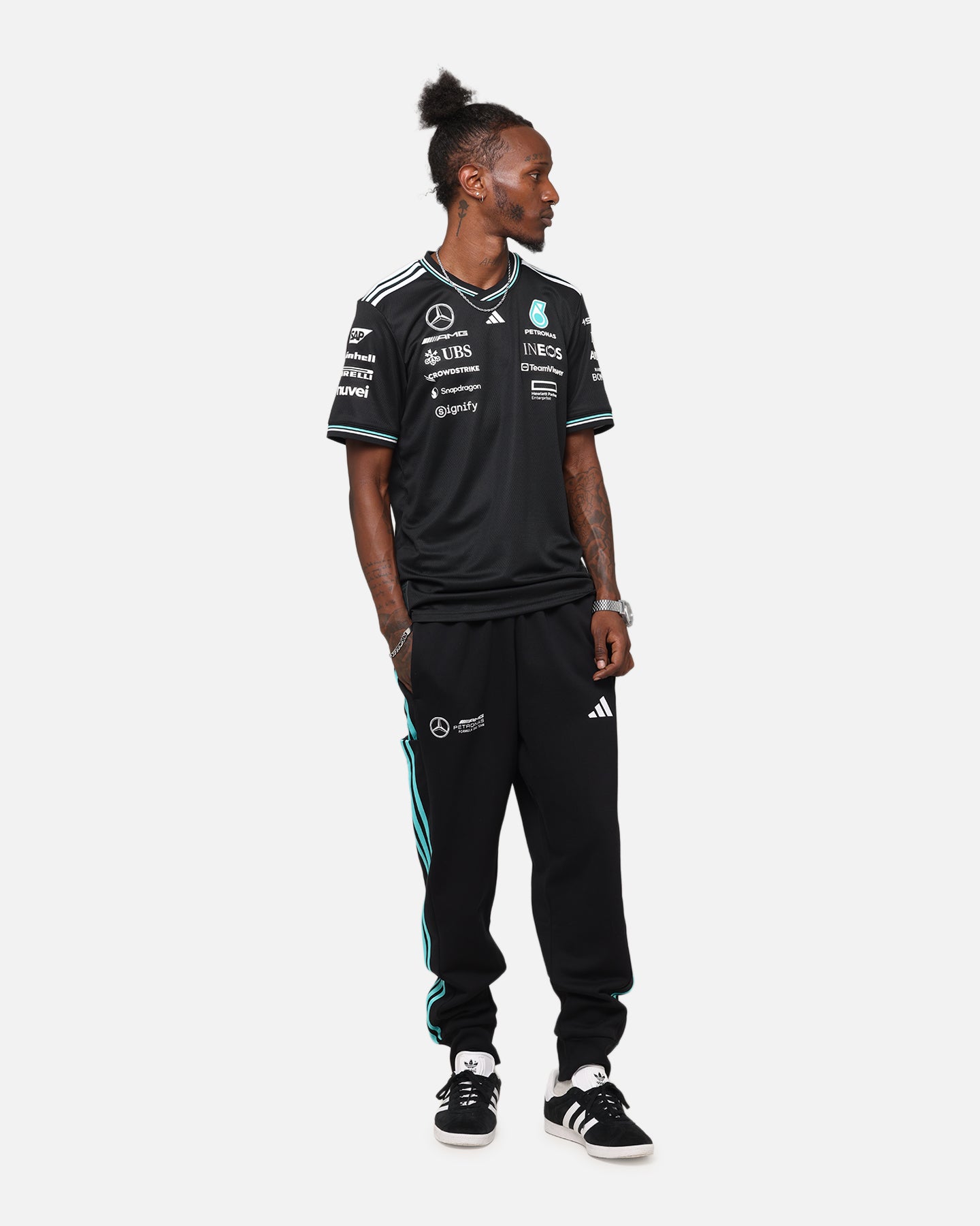 Adidas x Mercedes AMG PETRONAS F1 DNA Joggers for Men - Black & White Athletic Running Pants for Training, Gym & Casual Wear