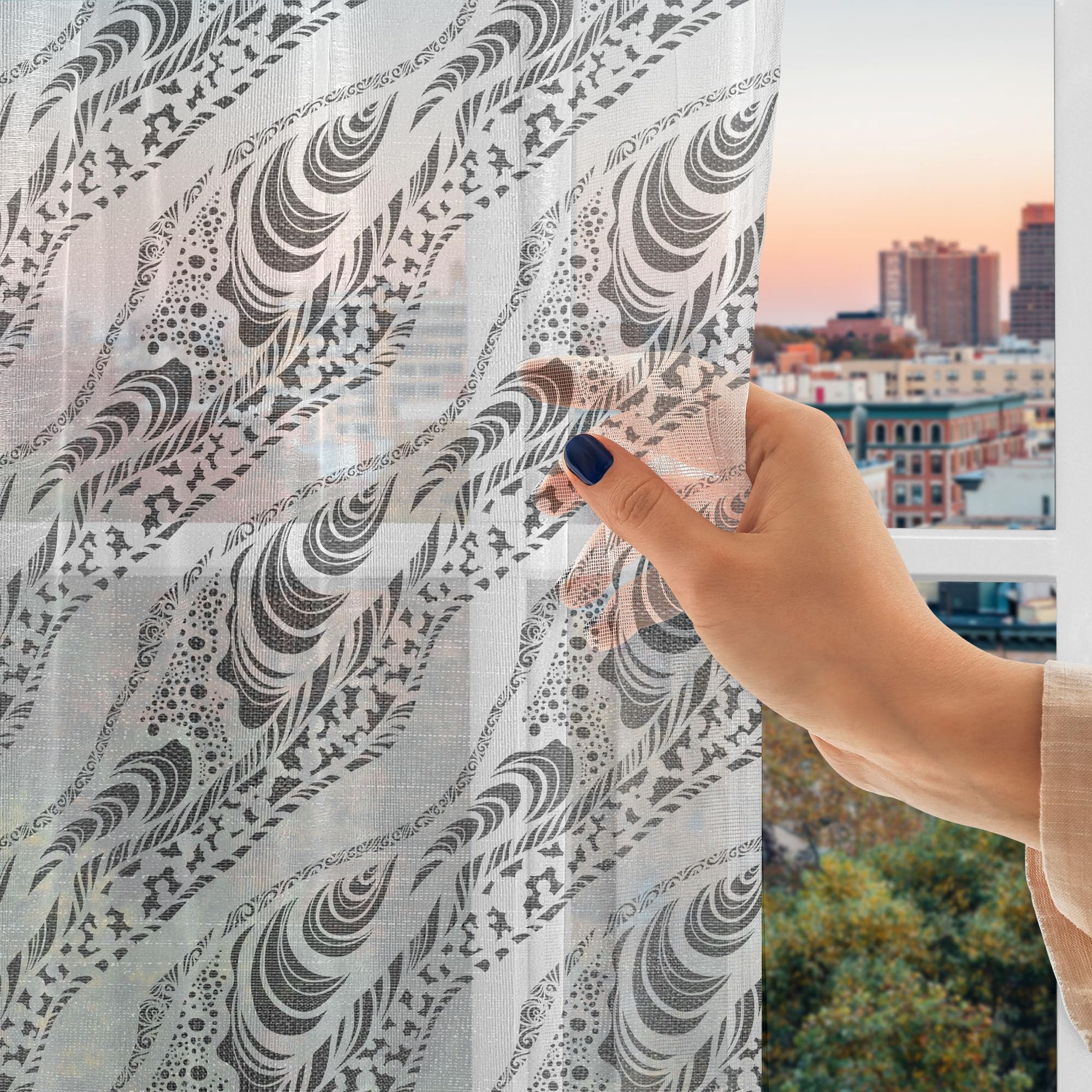 Ambesonne Abstract Animal Print Tulle Curtains - Black & White Zebra Panther Lion Design, Rod Pocket Sheer Drapes for Living Room Bedroom, 108