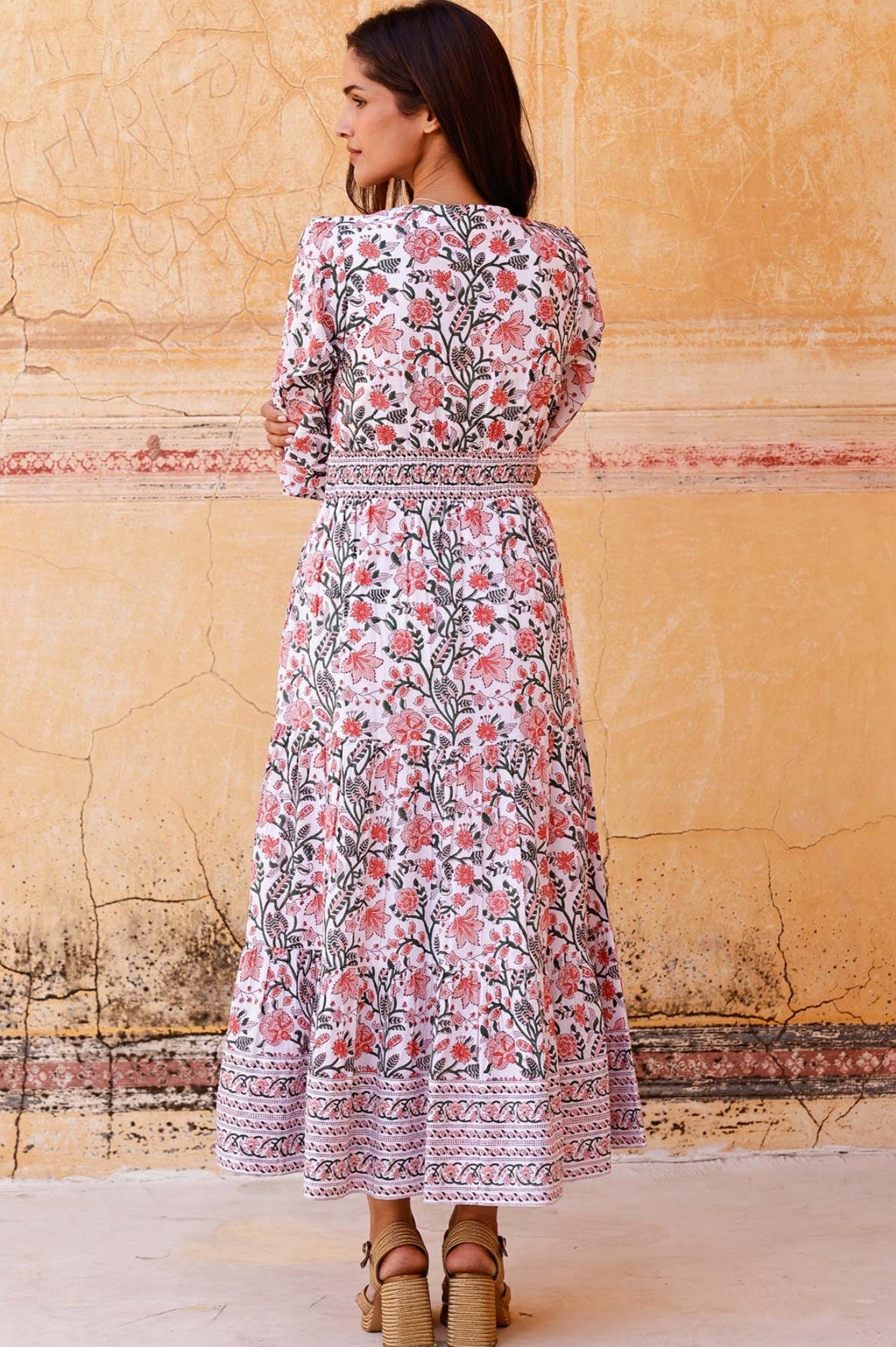 Billie Organic Cotton Block Print Dress - Gardenia Pink & Green Floral | Boho Chic Summer Dress for Women | Perfect for Beach, Vacation & Casual Outings