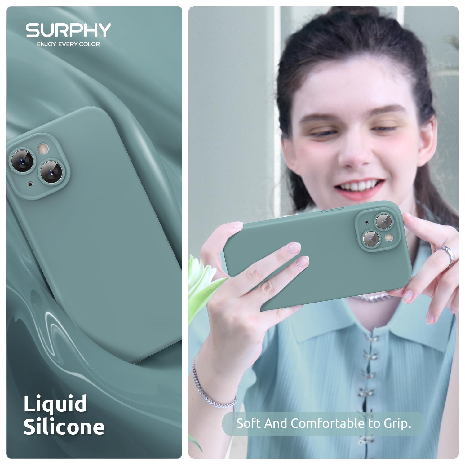SURPHY MagSafe Compatible iPhone 15 Case (6.1 inch 2023) with 2 Pack Screen Protector - Liquid Silicone Phone Cover with Camera Protection & Soft Microfiber Lining (Cactus Green) | Perfect for Everyday Use, Travel & Outdoor Activities