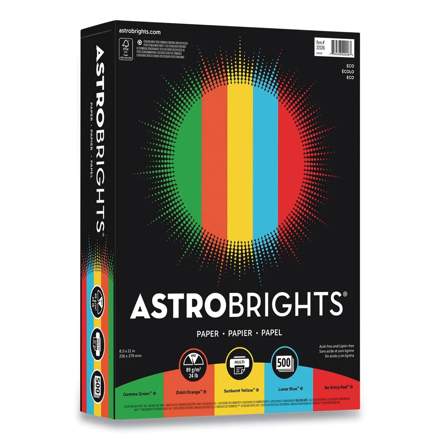 Astrobrights® Colored Paper - 24 lb Bond Weight, 8.5 x 11 Inches, 500 Sheets - Vibrant Eco-Friendly Colors for School, Office & Craft Projects