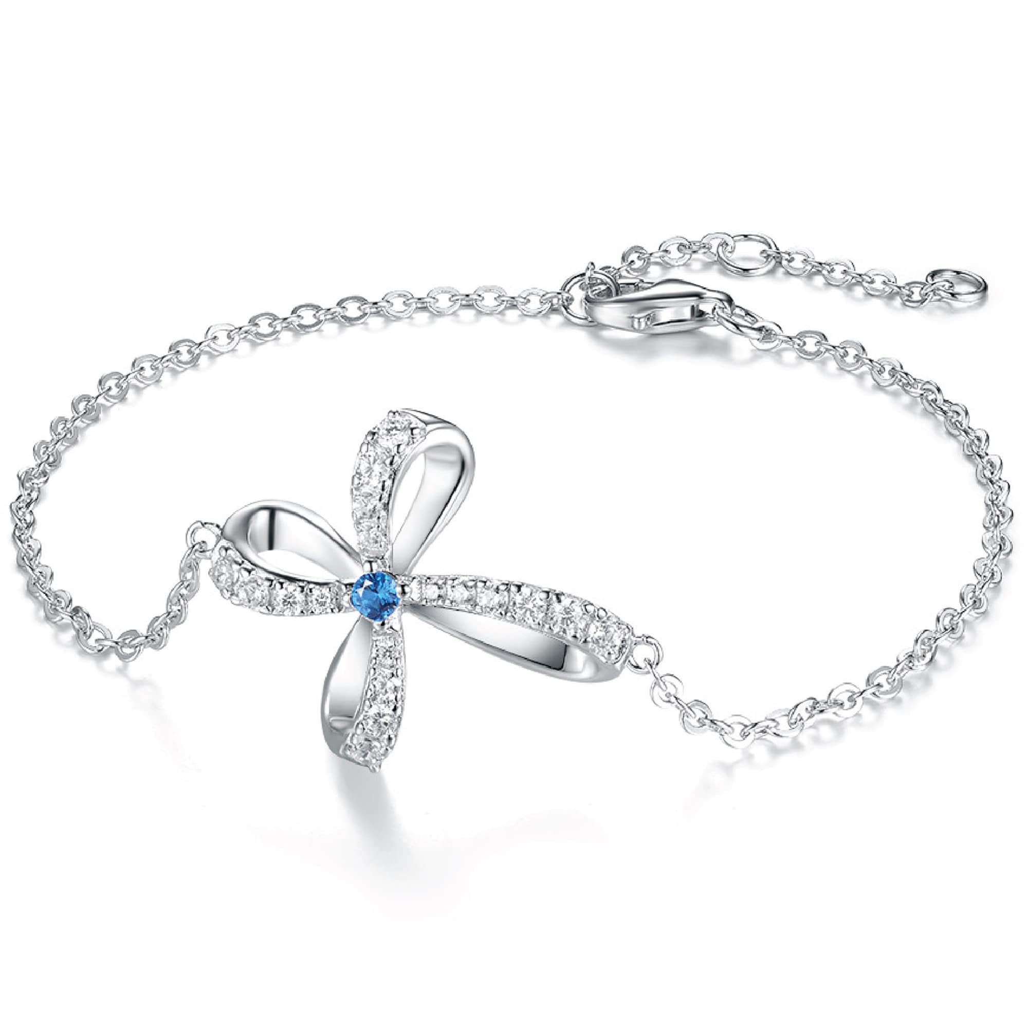 EVABELLE Sterling Silver Dancing Cross Bracelet for Women - 925 Silver & 18K White Gold Plated with 5A Cubic Zirconia, Dainty Faith Jewelry - Perfect Gift for Confirmation, Birthday, Valentine's Day, Mother's Day & Christmas | Ideal for Women, Girls, Wife, Girlfriend & Mom | Wear Daily, Church, Special Occasions & Gift Giving