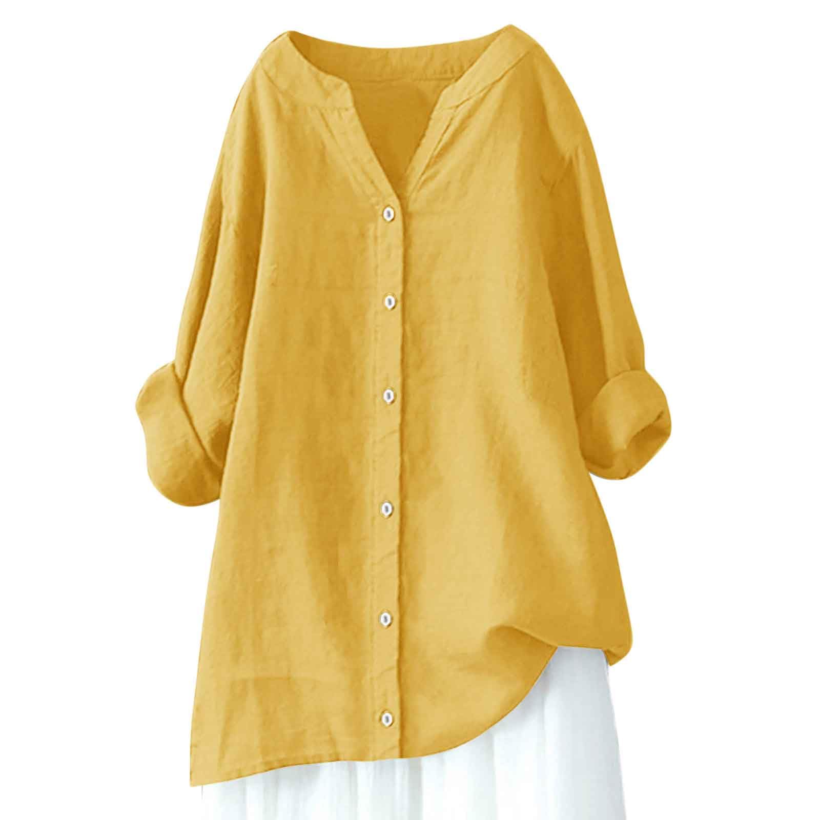 2024 Trendy Women's Summer Linen V-Neck Long Sleeve Button Up Tunic Top - Casual Vacation Wear for Beach, Travel & Everyday Outfits