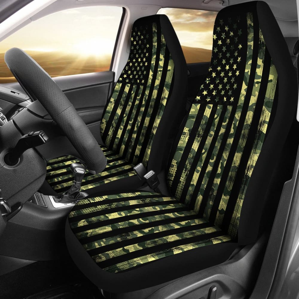 Premium Thin Green Line American Flag Car Seat Covers - Durable & Stylish for Police, Military Support - Perfect for Trucks, SUVs & Patriotism Display