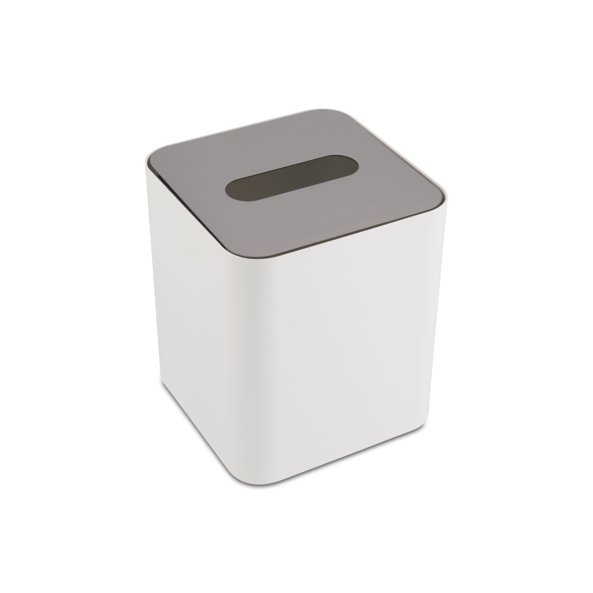 Square Tissue Box with Metal Lid - White & Brushed Steel Home Decor | Modern Tissue Holder for Living Room, Bathroom & Office