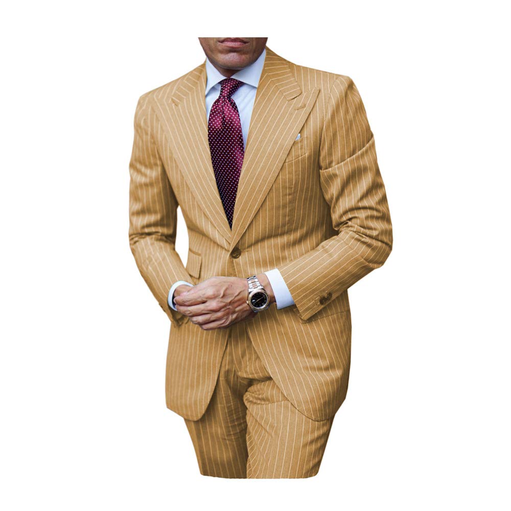 Stylish 2-Piece Men's Casual Suit Set - V Neck Notched Lapel Groomsmen Prom Tuxedo with Pinstripe Design (Jacket & Pants) | Perfect for Weddings, Proms, Business Events & Formal Occasions