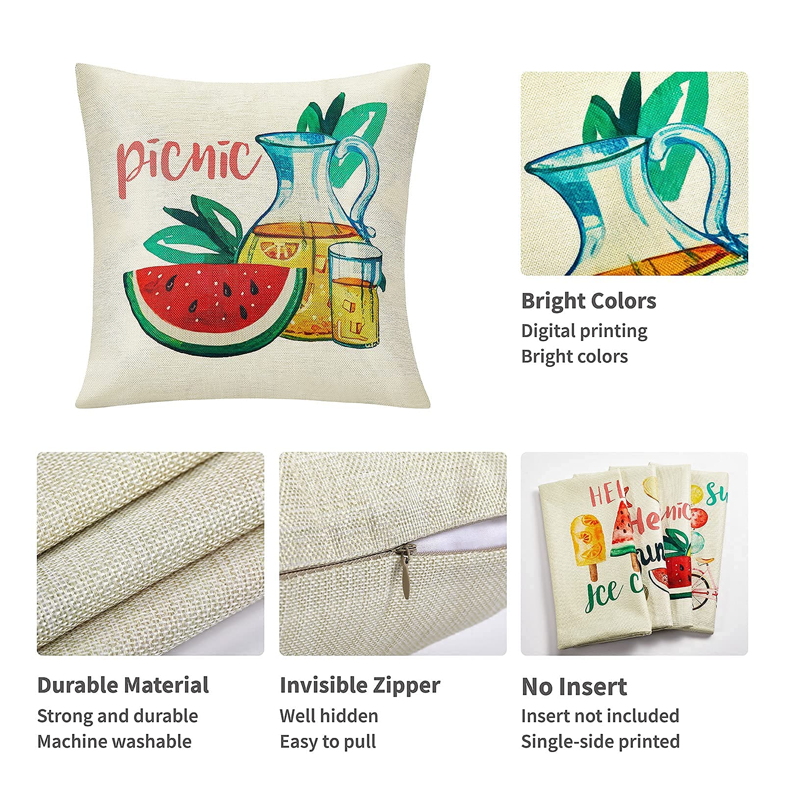 20x20 Summer Linen Pillow Covers Set of 4 - Farmhouse Decorative Cushion Cases for Sofa, Couch & Bedroom - Perfect for Home Decor, Living Room Accents and Seasonal Refresh