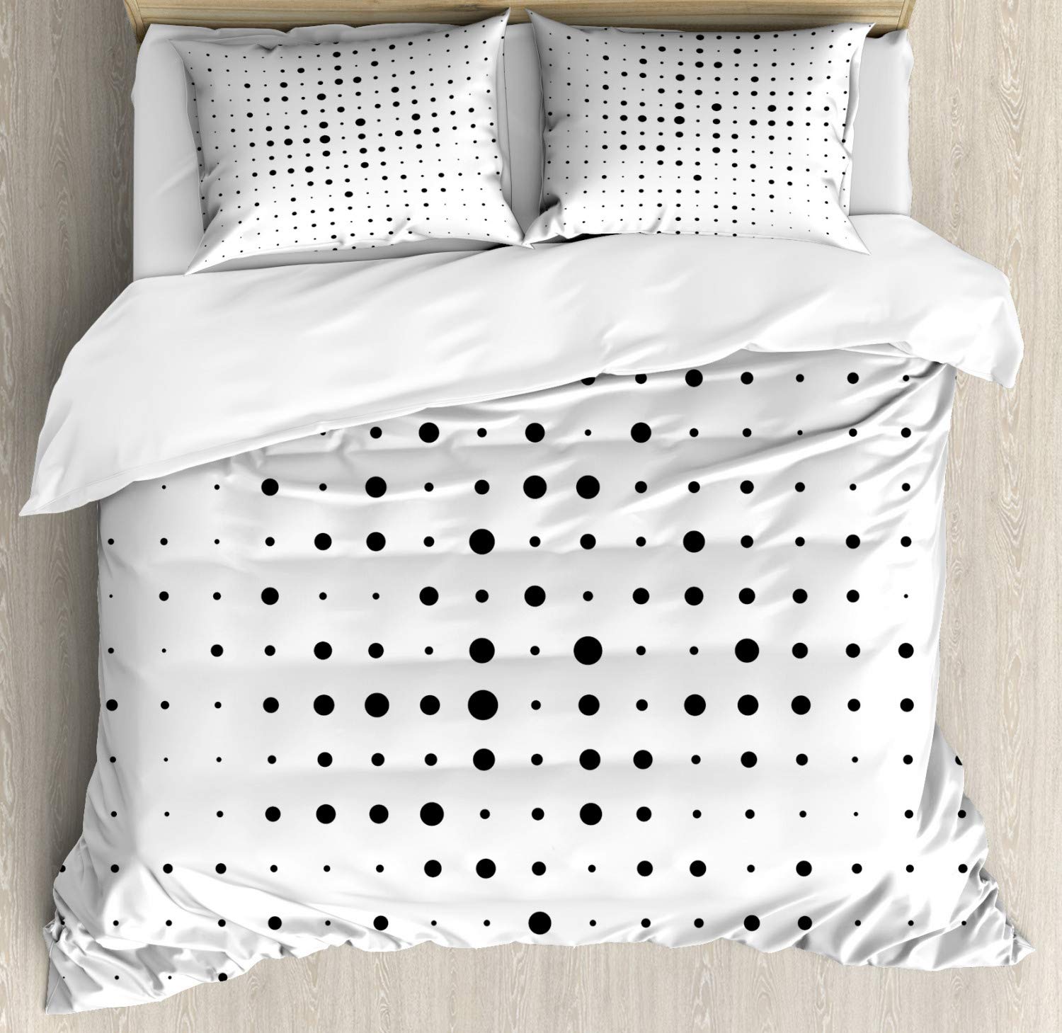 Ambesonne Abstract Duvet Cover Set - Pop Art Style Minimalist Dot Pattern 3-Piece Bedding (California King, Black & White) | Modern Home Decor for Bedroom, Guest Room & Dorm