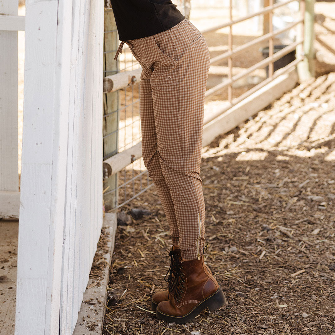 Cinnamon Check Jetsetters - Stylish and Comfortable Travel Outfit for Women | Perfect for Airports, Vacations, and Casual Wear