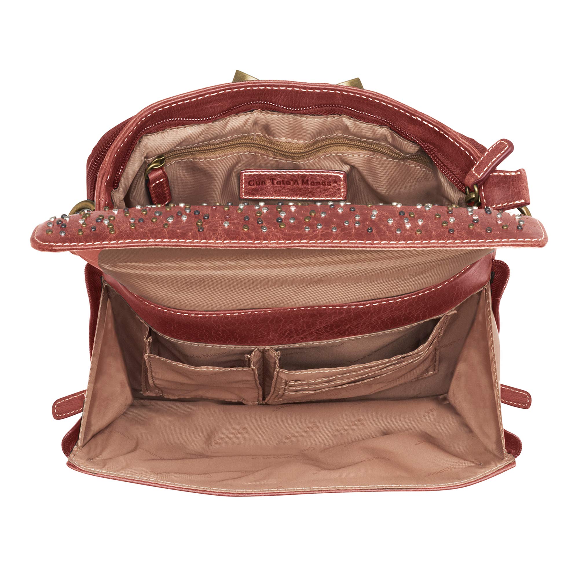 Gun Tote'n Mamas Distressed Buffalo Leather Crossbody Organizer Purse for Women - Stylish & Durable Red Leather Handbag for Concealed Carry, Everyday Use & Outdoor Activities