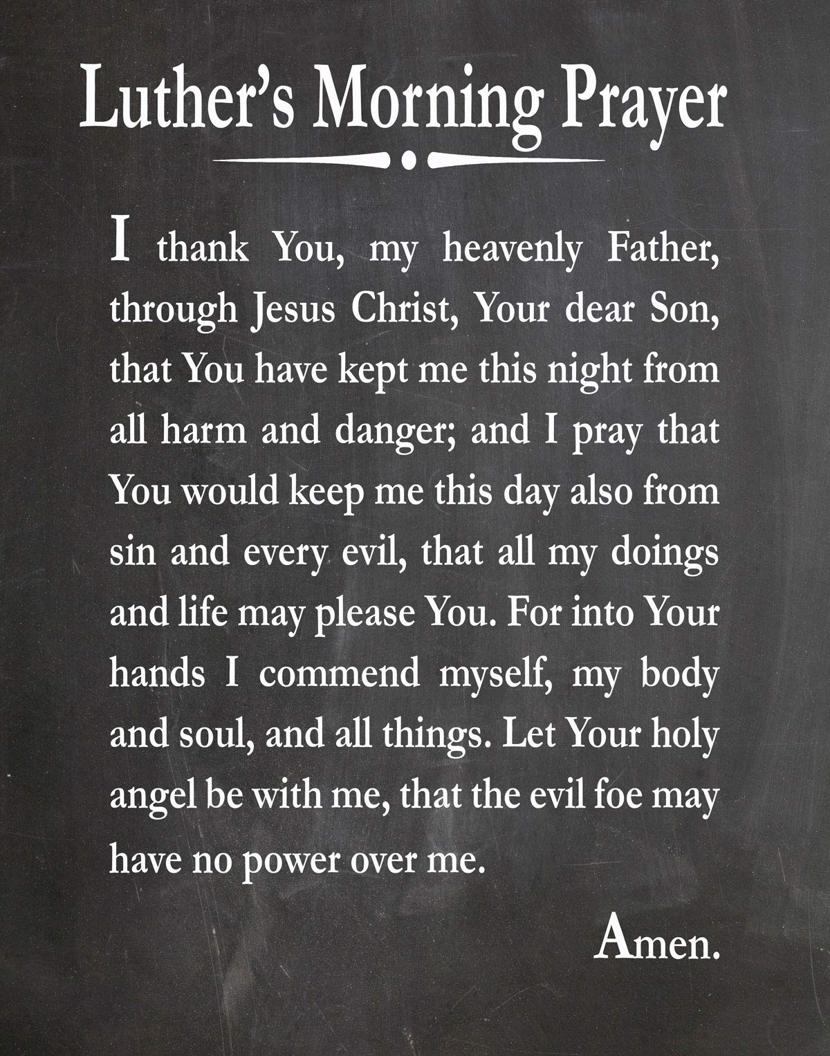 Inspirational Christian Wall Art - Morning Prayer by Martin Luther, Unframed Canvas Print (24x32 Inch, Chalkboard Black) | Religious Home Decor for Bedroom, Living Room & Office | Perfect Gift for Men & Women