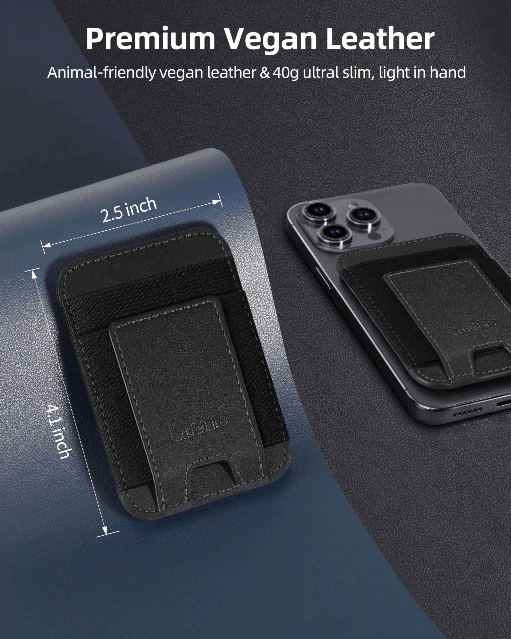 Premium Leather Phone Card Holder with Strong Adhesive - RFID Blocking Wallet Sticker for iPhone, Samsung & Android - Holds 7 Credit Cards (Black) - Perfect for Travel, Shopping & Everyday Convenience