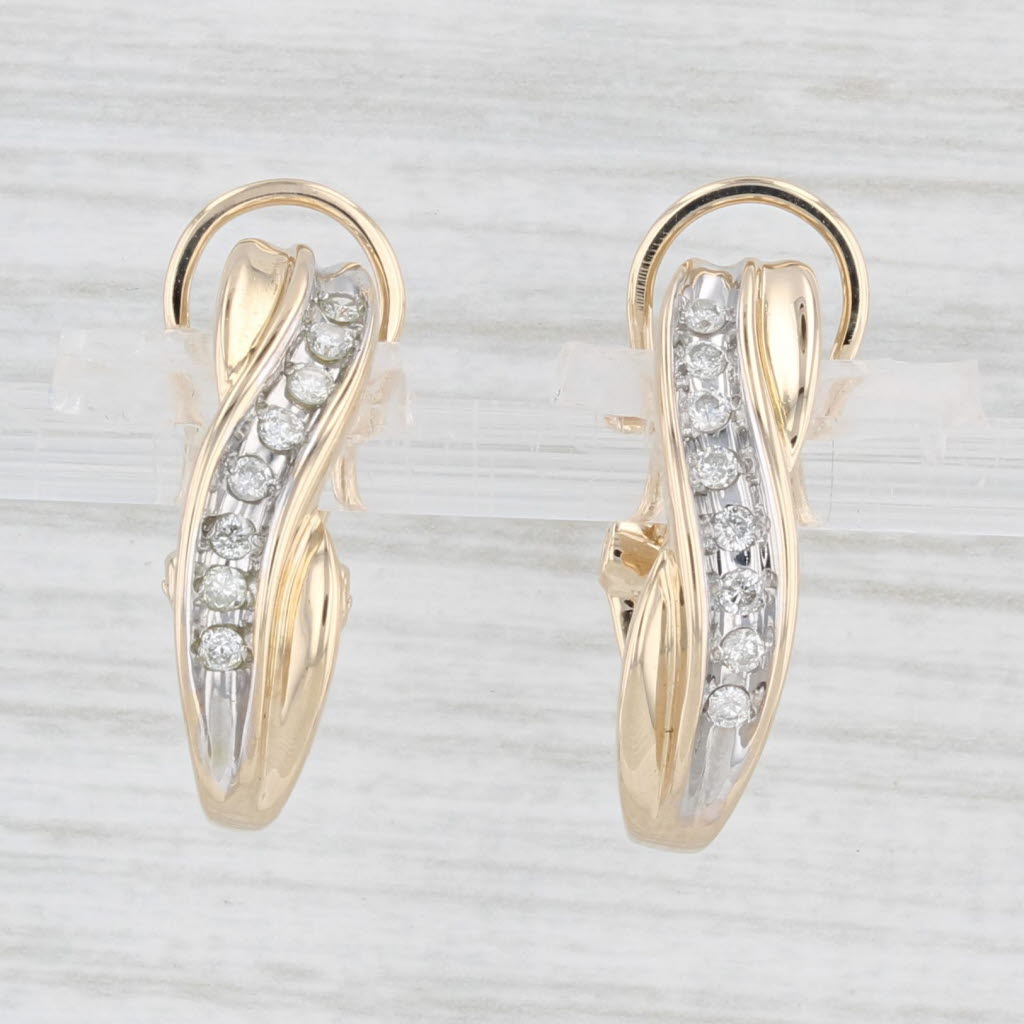0.20ctw Diamond J Hook Earrings - 14k Yellow Gold Omega Backs - Elegant Pierced Drop Earrings for Women - Perfect for Weddings, Parties & Special Occasions