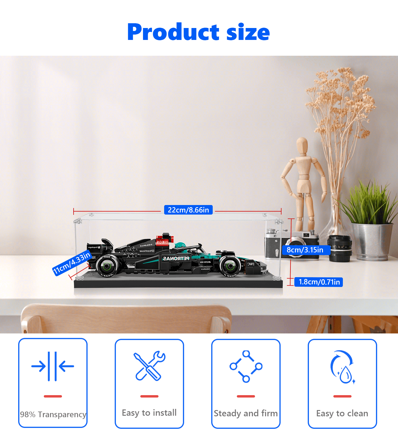 LEGO AMG F1 W15 Display Case (1:32 Scale) - Perfect for Showcasing Model 77244 - Ideal for Collectors, Home Decor & Office Display