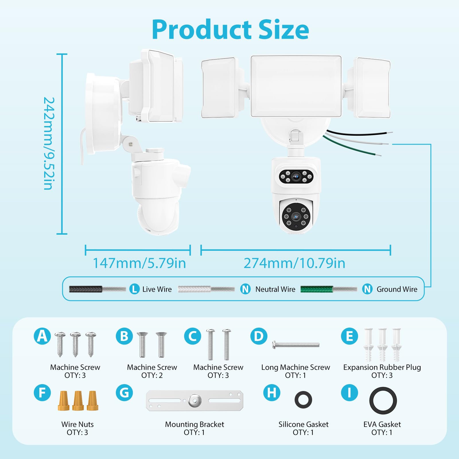 Olafus 2K Dual Lens Outdoor Security Camera with 360° Auto Tracking, 5500LM Floodlight, Color Night Vision & Motion Detection | 2-Way Audio, Alexa/Google Home Compatible, 2.4G WiFi Wired Flood Light Camera for Home & Business Security