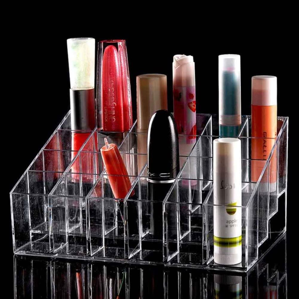 24 Grid Transparent Lipstick Holder Organizer - Makeup Storage Box for Lipstick Stand & Display - Perfect for Vanity, Bathroom, and Travel Organization