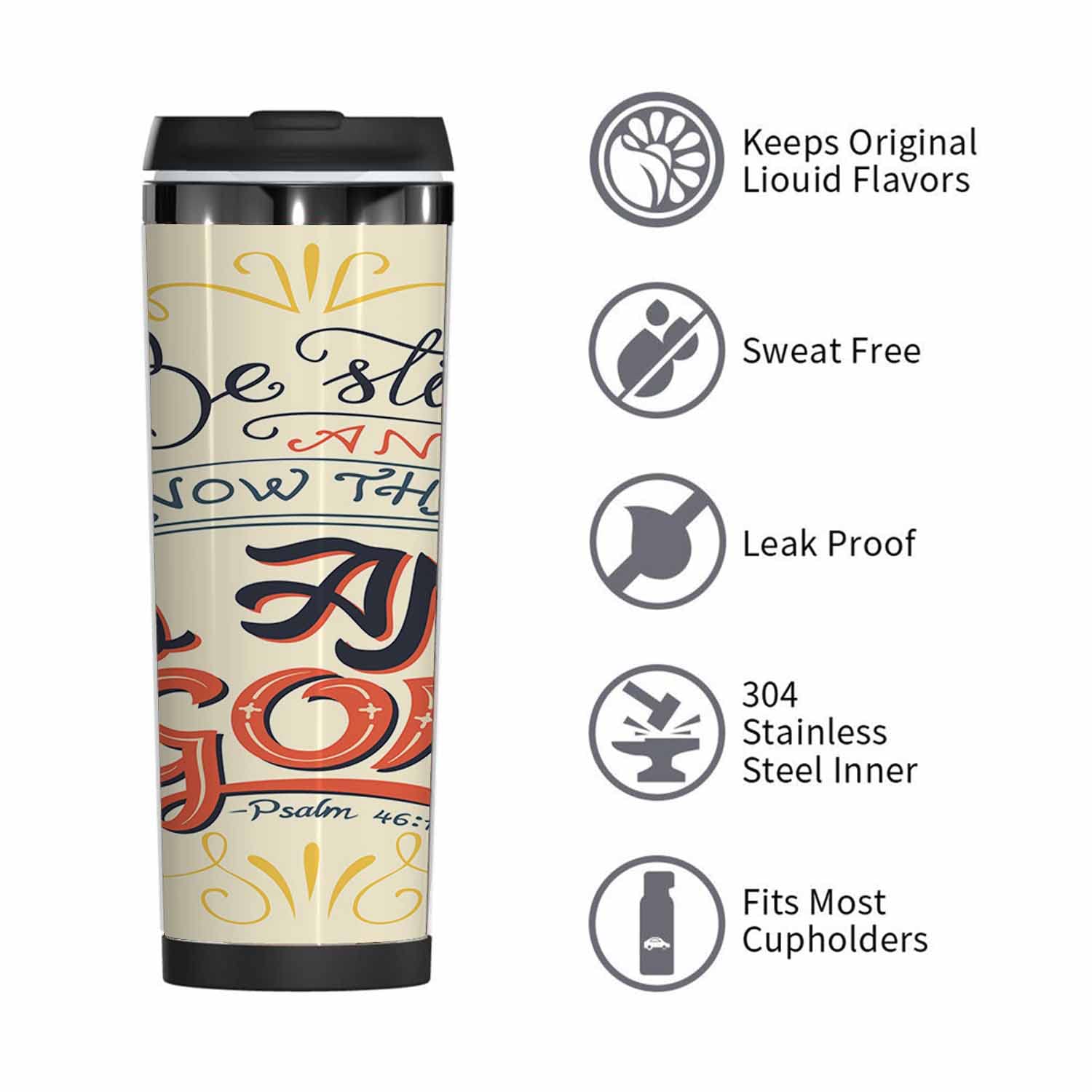 WONDERTIFY Bible Coffee Mug - Stainless Steel, Double Walled - Psalm 46:10 for Travel & Gifts