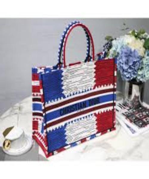 Dior Book Tote Bag - Embroidered Canvas French Flag Luxury Handbag for Women | Perfect for Travel, Work & Everyday Use
