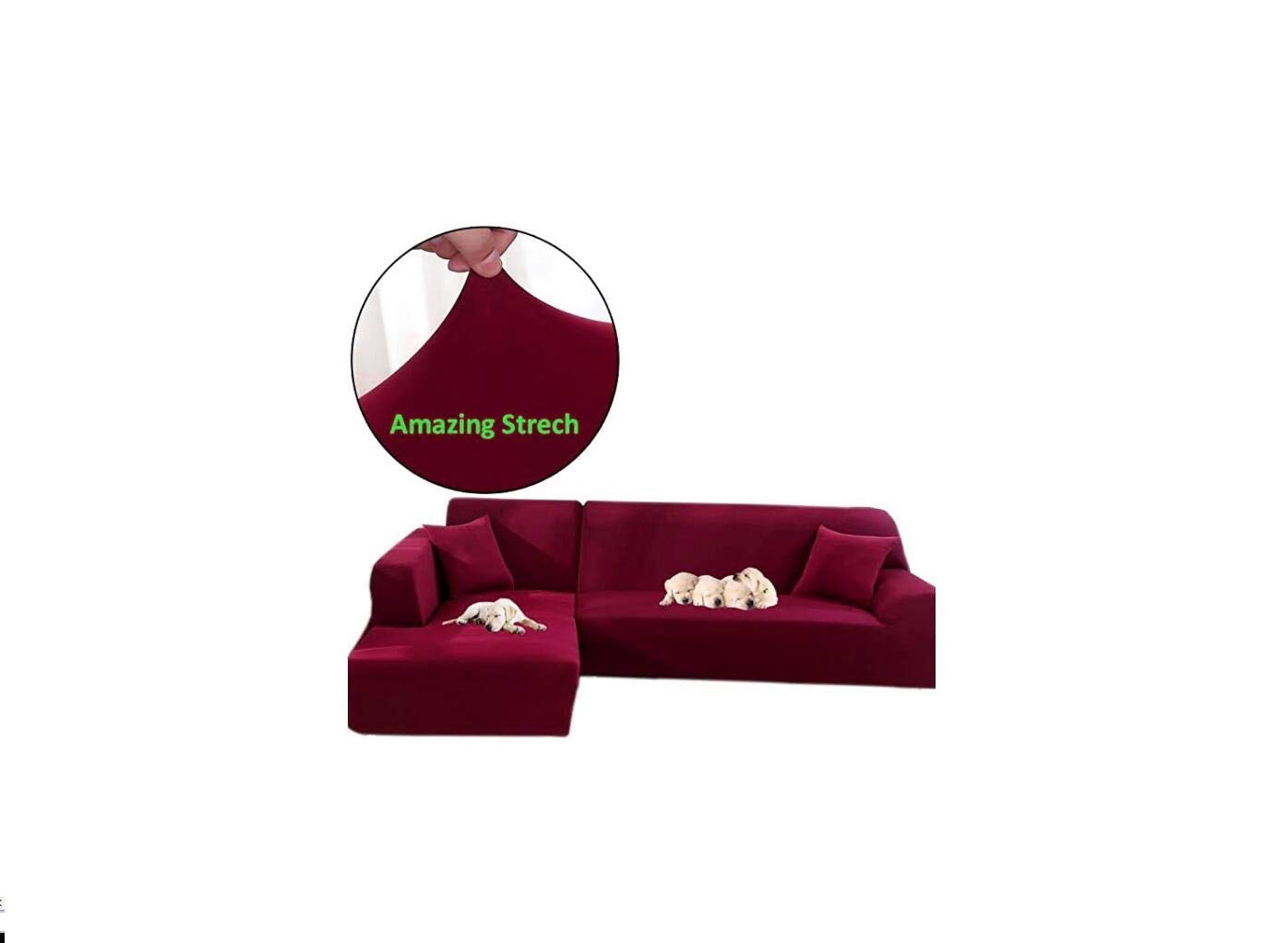Stretch L-Shaped Sofa Slipcover - 2PCS Sectional Couch Cover, Wine Red, Large 3 Seater + 3 Seater - Furniture Protector for Living Room, Recliner, Sectional Sofa - Perfect for Pets, Kids & Everyday Use