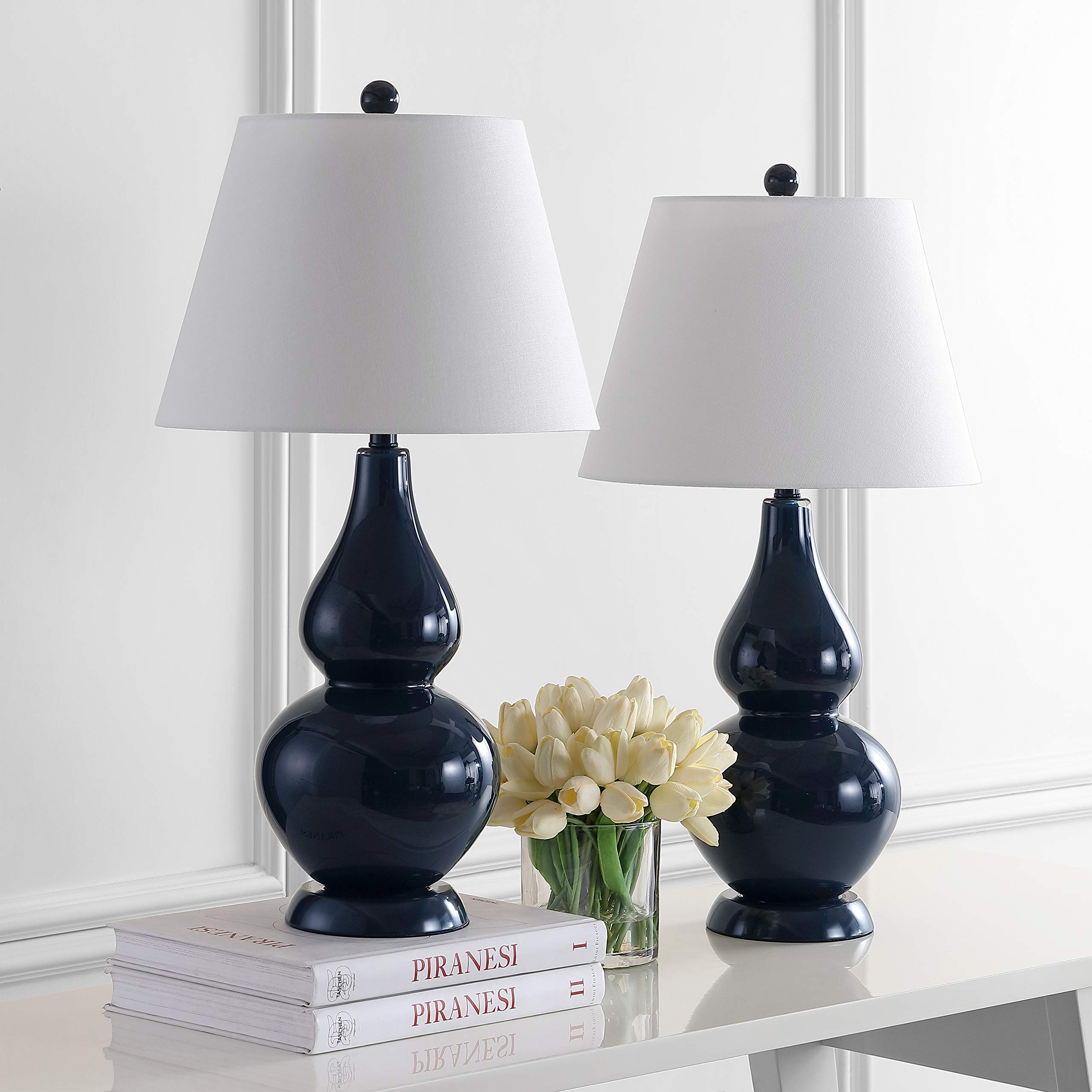 SAFAVIEH Cybil Modern Navy Double Gourd Glass Table Lamp Set of 2 - 27
