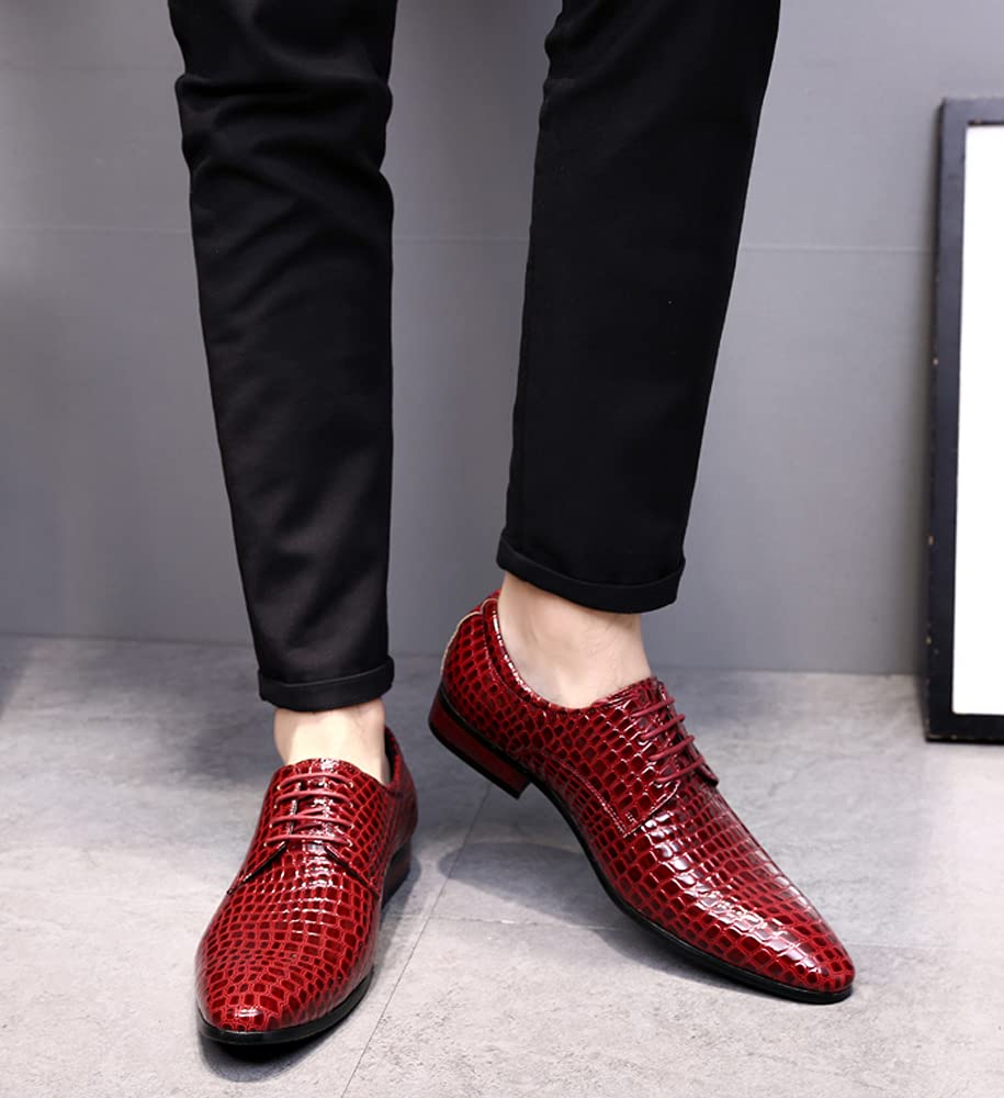 Men's Alligator Patent Leather Oxford Dress Shoes - Formal Wedding & Prom Shoes for Men - Perfect for Business, Office, and Special Occasions