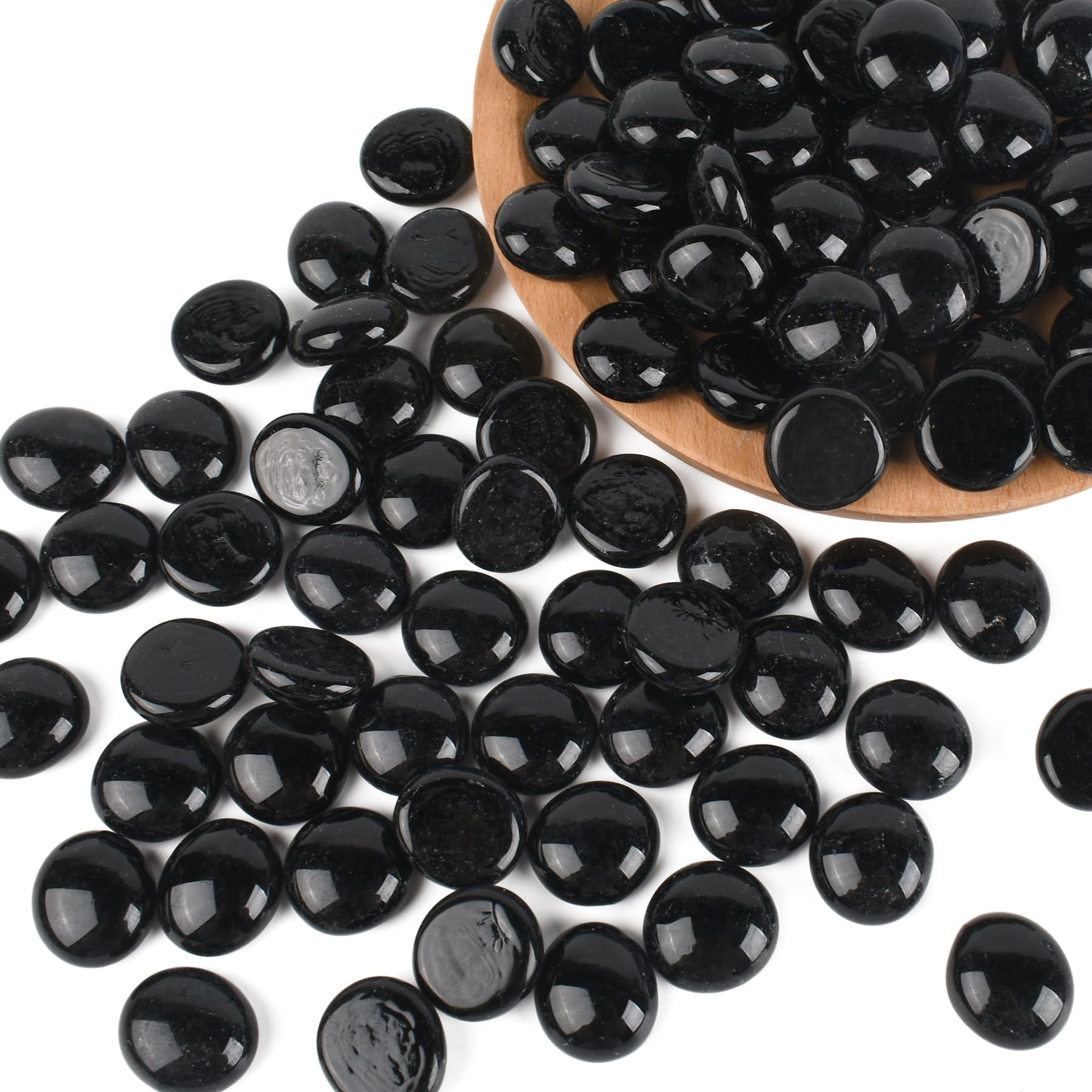 1 lb Flat Glass Marbles - Black Flat Bottom Glass Beads for Vase Filler, Aquarium Decor, Terrarium Pebbles | Perfect for Home Decor, Wedding Centerpieces & DIY Craft Projects