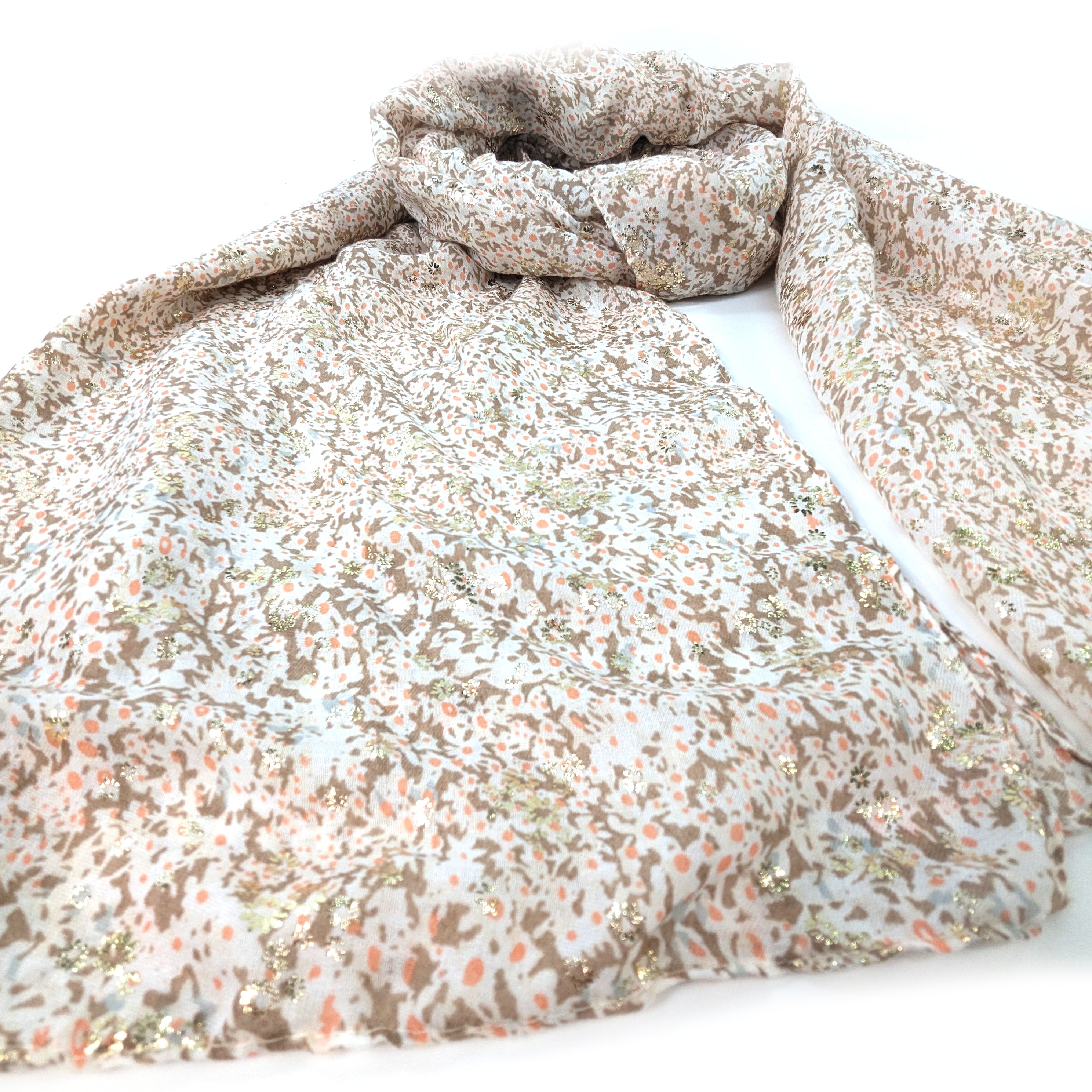 Daisy Sparkle Scarf - Soft Hazelnut Cream Womens Fashion Accessory (42x180cm) for Fall Winter Outfits & Special Occasions