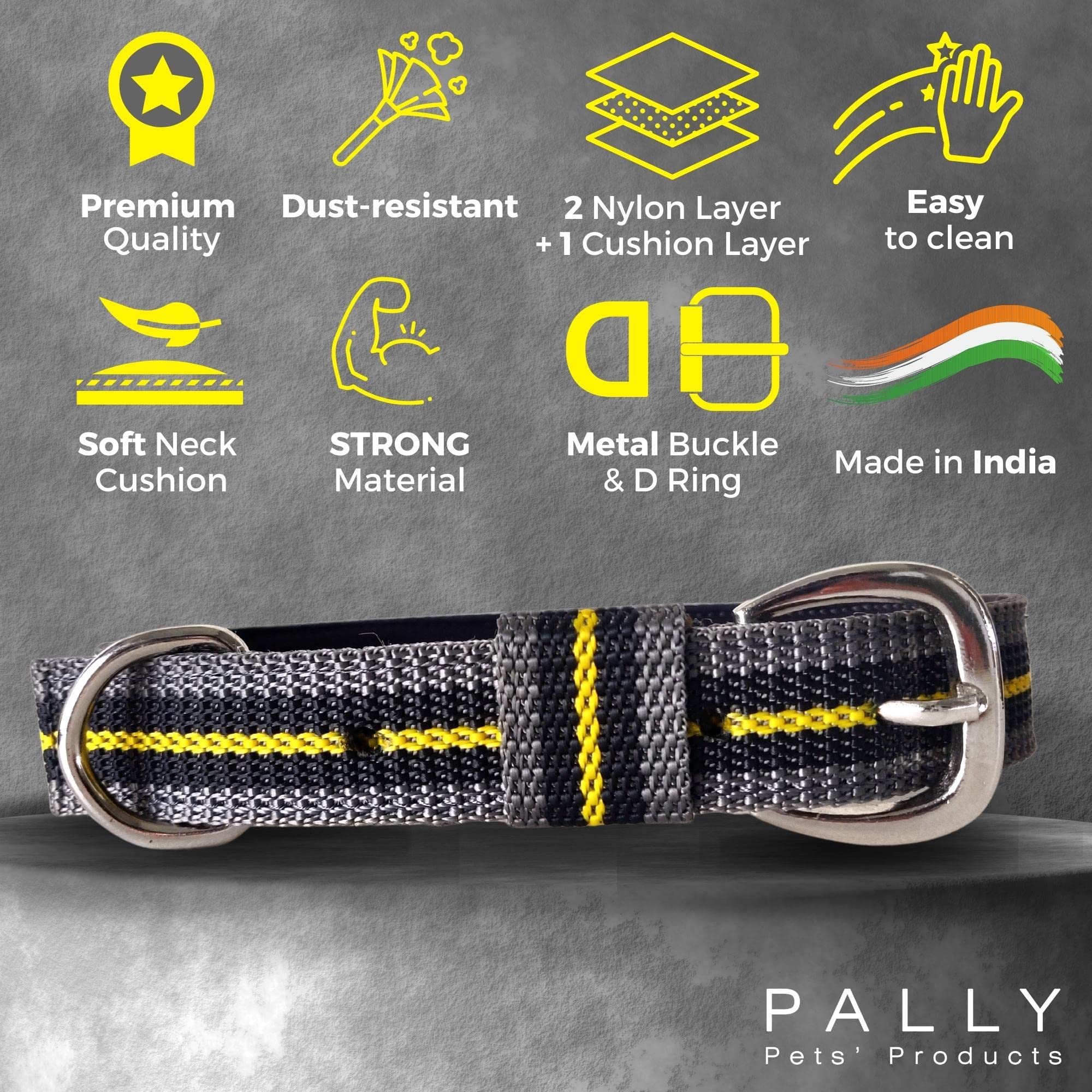 Premium Padded Nylon Dog Collar with Metal Buckle - Adjustable Classic Pet Collar for Large Dogs (Grey) | Comfortable & Durable for Daily Walks, Training & Outdoor Adventures