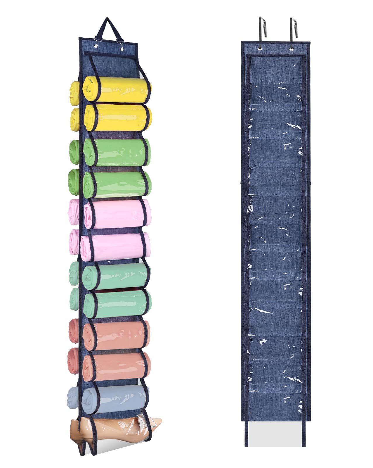 Space-Saving Legging Organizer with 24 Compartments - Closet Storage for T-Shirts, Pants & Purses | Blue | Perfect for Small Closets & Travel Packing
