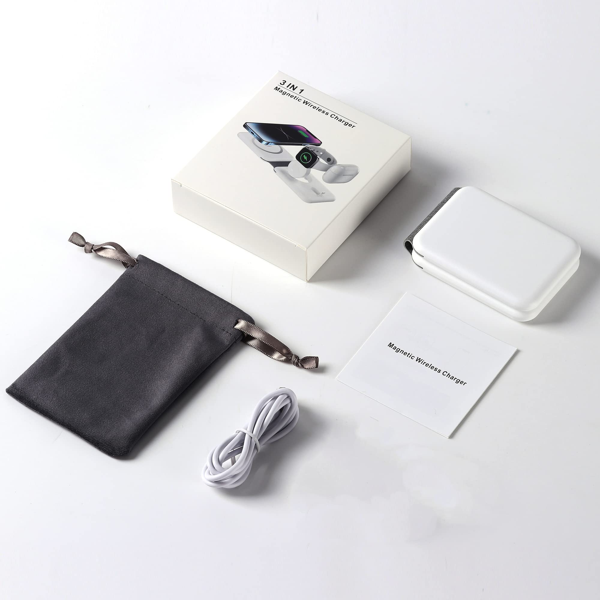 BAMEEY 3-in-1 Foldable Wireless Charging Station for iPhone 16, Apple Watch Ultra (GPS+Cellular 49mm) Series 8/7/6 & AirPods - Includes Travel Pouch Bag | Fast Charging Pad for Home, Office & Travel