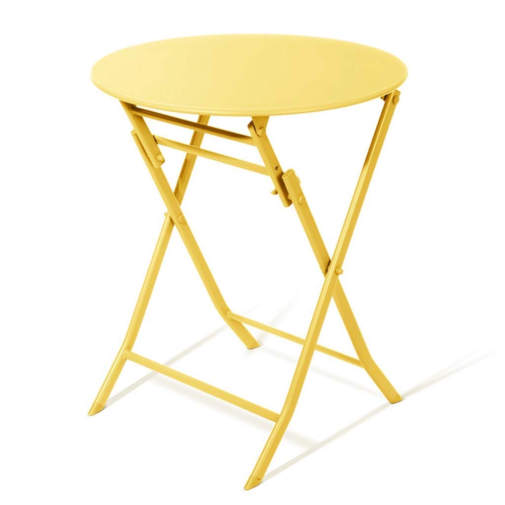 HAIZHEN Small Round Folding Coffee Table - Rust-Proof Metal Side Table for Indoor & Outdoor Use - Perfect for Balcony, Patio, Living Room, and Leisure Spaces - Yellow