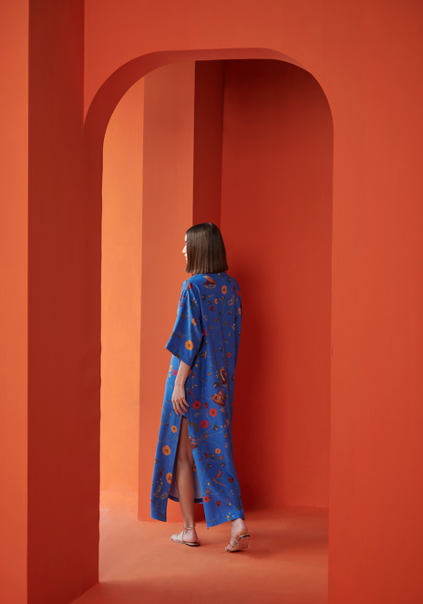 Kasturi Shirt Dress - Premium Muga Satin Cobalt Blue - Elegant Office Wear & Casual Outfit for Women