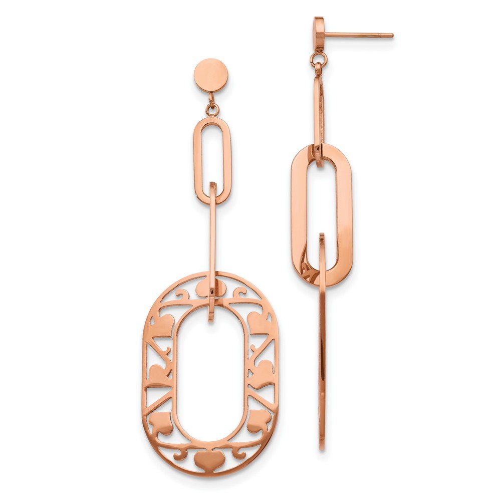 Stainless Steel Rose Gold IP-Plated Heart Dangle Earrings for Women - Romantic Gift for Valentine's Day, Anniversary & Date Night Jewelry