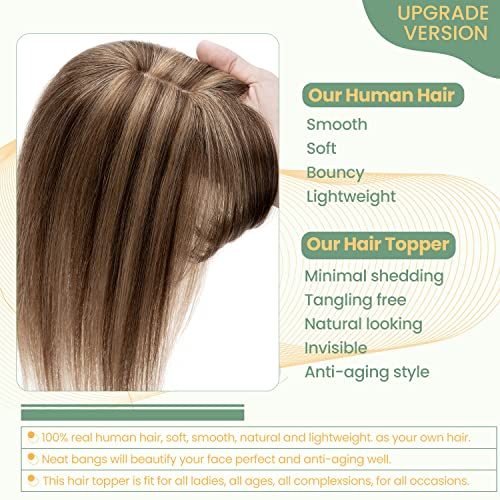 Clip in Human Hair Topper with Silk Base - Natural Looking Hairpiece for Thinning Hair - Perfect for Daily Wear, Special Occasions & Styling