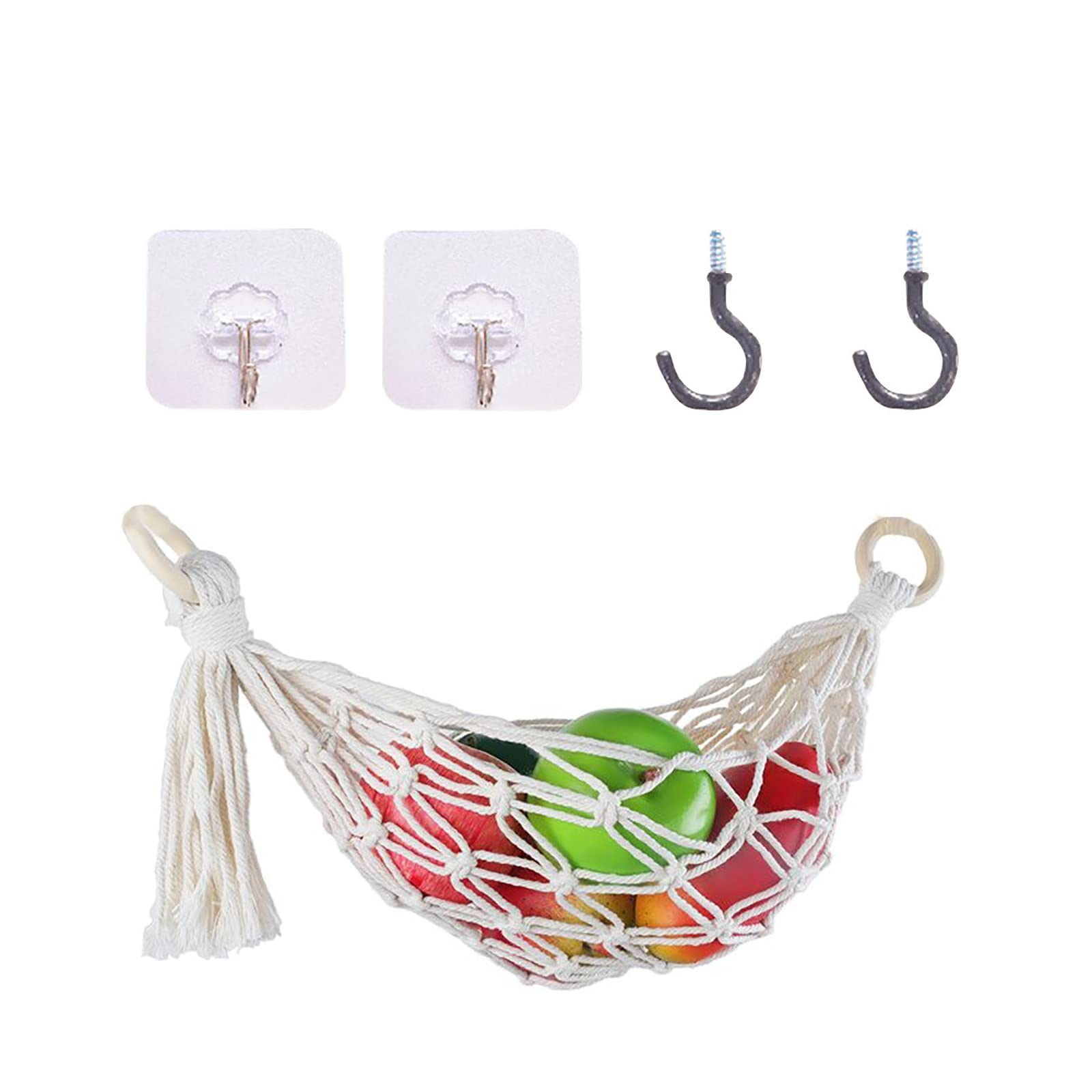 Eco-Friendly Cotton Rope Hanging Fruit Basket - Handwoven Vegetable & Fruit Storage Net for Kitchen, Pantry & Farmers Market - Perfect for Organizing Apples, Onions & Potatoes