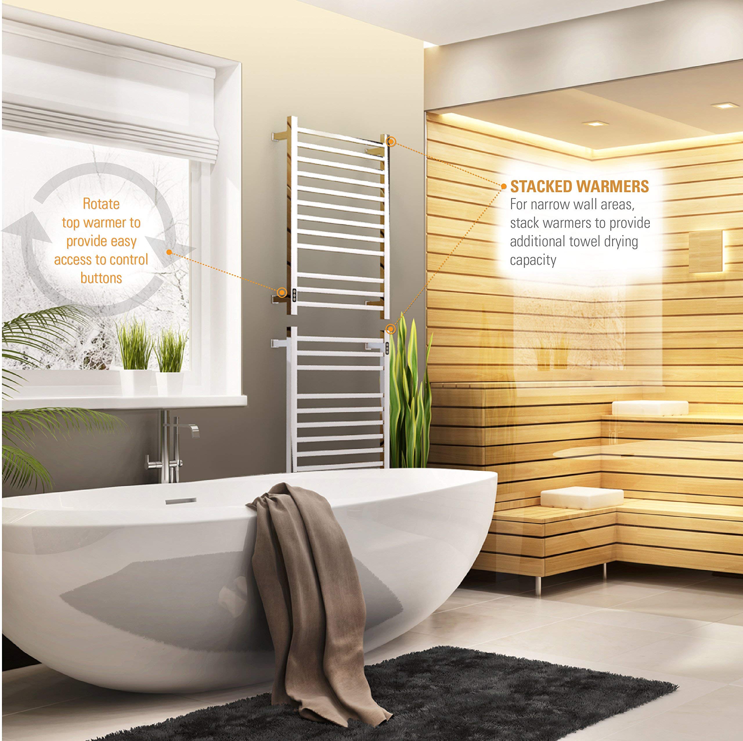 Brandon Basics Wall Mounted Electric Towel Warmer with Timer - Hardwired & Plug-in Options - Polished Chrome Finish - Perfect for Bathrooms, Spas & Luxury Homes