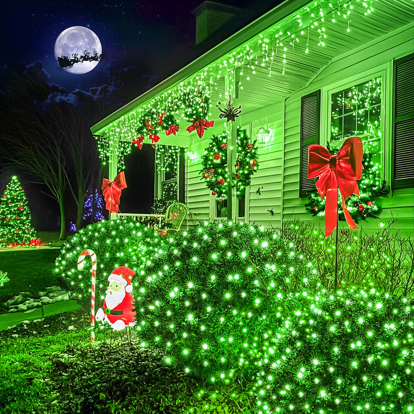 JMEXSUSS 360 LED Christmas Net Lights - 12ft x 5ft Outdoor Plug-in Bush Lights with Remote (8 Modes, Connectable Mesh) for Holiday Decor - Perfect for Christmas Trees, Patio, Garden & Patrick Day Celebrations (Transparent Wire)