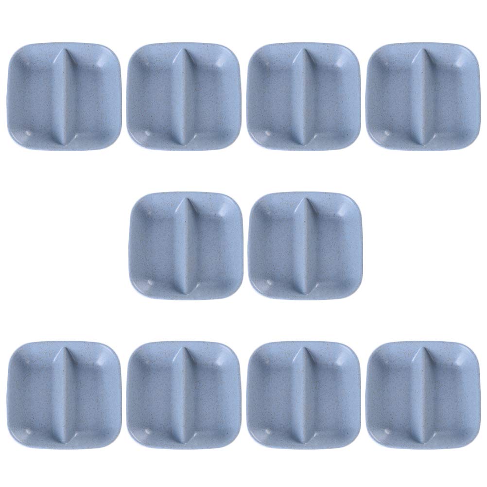 20PCS Wheat Straw Appetizer Serving Trays - Eco-Friendly Plastic Snack & Pickle Plates with Two Grid Sauce Dishes (Blue) | Perfect for Party Snacks, Picnics & Home Entertaining