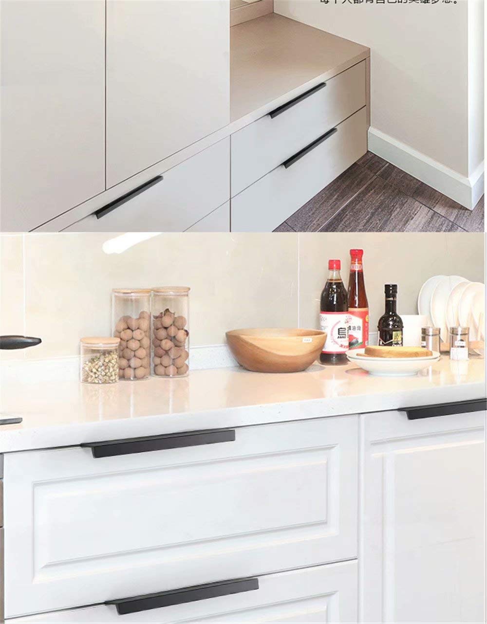 5pcs Modern Minimalist Black Aluminum Cabinet Handles - Brushed Finish Pull Knobs for Drawers, Wardrobes & Sliding Doors - Durable Hidden Hardware for Kitchen, Bathroom & Office Furniture Organization
