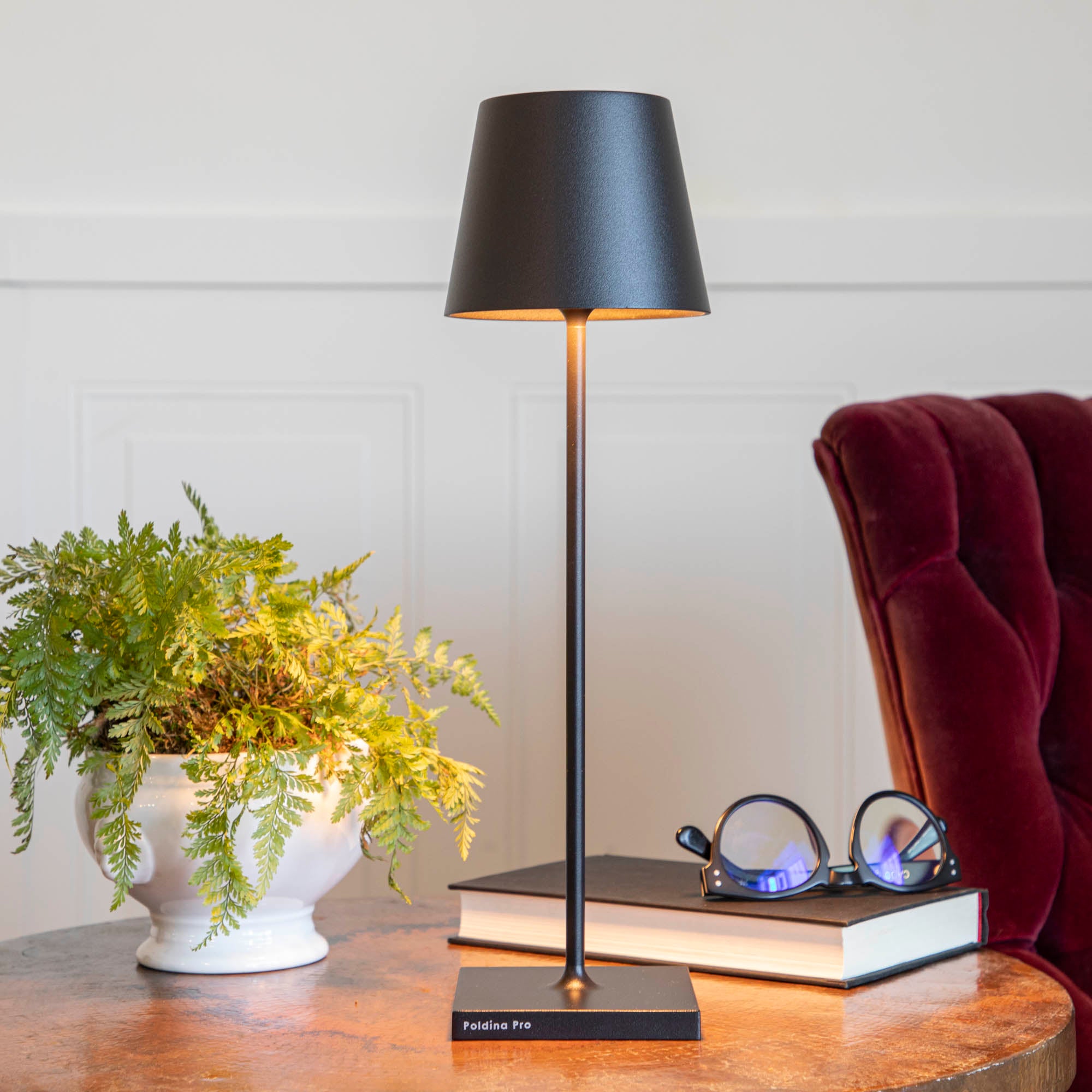 Rechargeable Black Cordless LED Lamp - Portable & Wireless Table Light for Home, Office, or Outdoor Camping