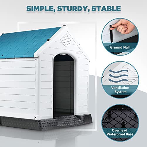 OFIKA Insulated Plastic Dog House for Small Medium & Large Dogs - Durable Waterproof Outdoor/Indoor Dog Kennel with Air Vents, Elevated Floor & Easy Assembly - Perfect for Backyard, Patio or Garage Use
