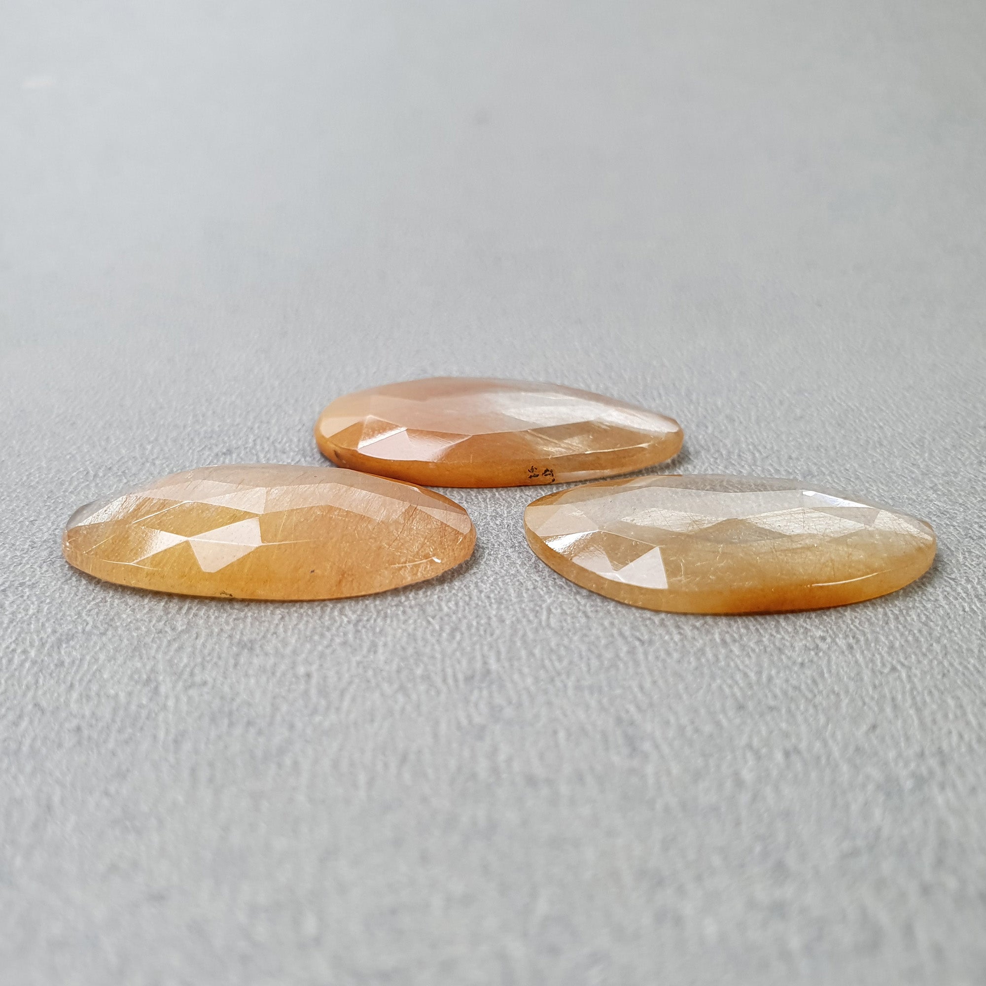 Natural Brown Rutile Quartz Gemstone Rose Cut - 52.50cts Untreated Unheated Rutile (31x20mm & 28x18mm, 3pcs) with Video - Perfect for Jewelry Making, Crystal Healing & Mineral Collection