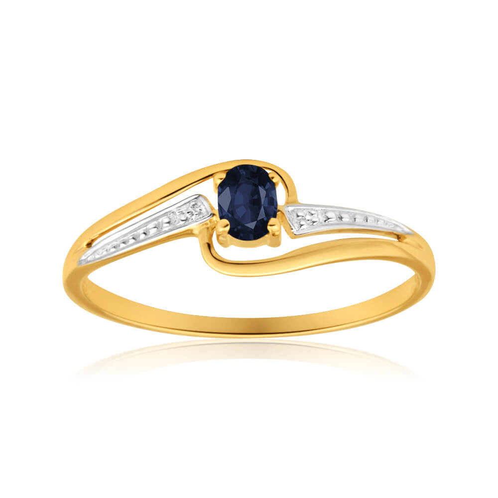 9ct Yellow Gold Natural Black Sapphire Ring for Women - Elegant Jewelry Gift for Anniversary, Engagement & Special Occasions
