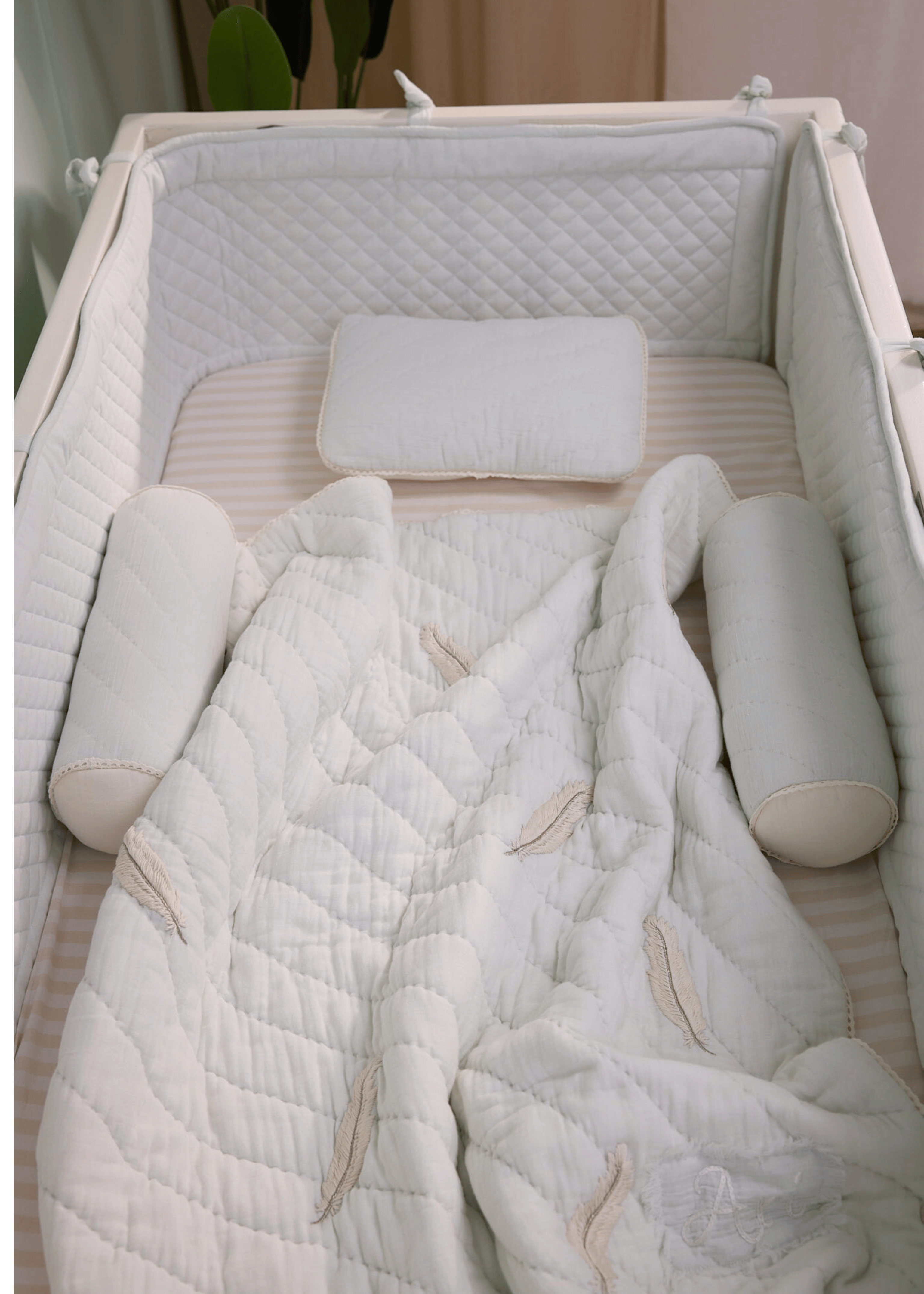 Plume Complete Cot Bedding Set with Soft Bumper - Premium Baby Crib Bedding for Nursery & Toddler Safety | Perfect for Newborns, Infants & Daycare Use