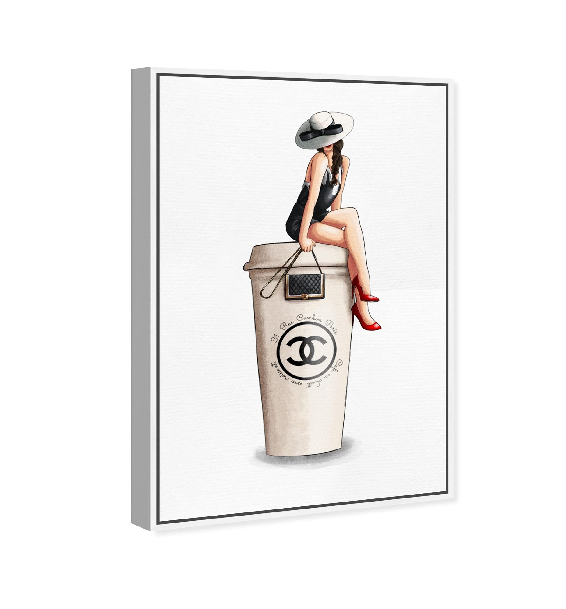Oliver Gal Artist Co. Fashion & Glam Wall Art Canvas Prints - Handbags Cafe Au Lait Cambon Dark Home Décor - 20x30 Inches White Framed Artwork for Living Room, Bedroom or Office Decor