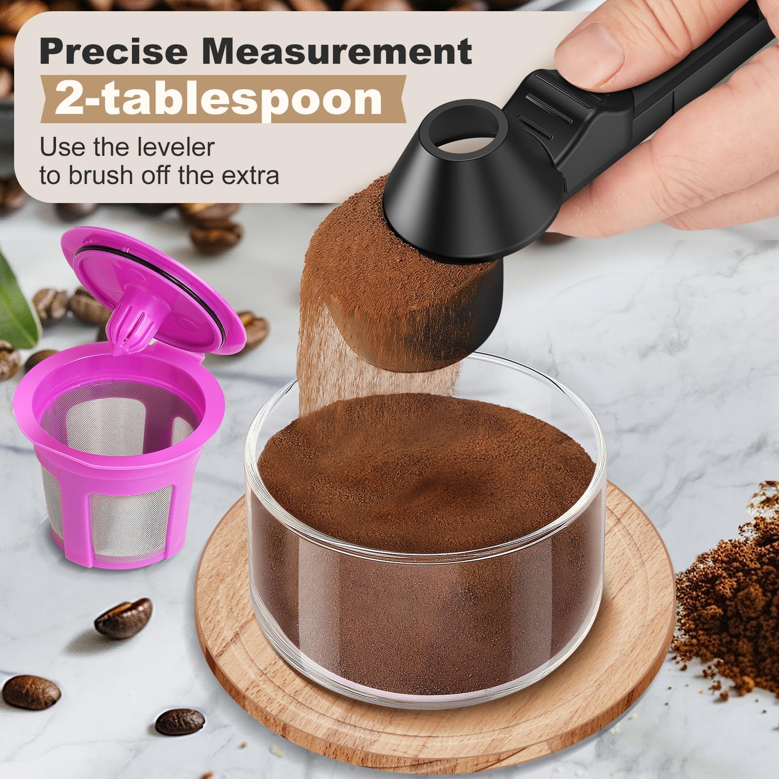 **Reusable K Cup Coffee Scoop & Funnel - 2 Tbsp Measuring Spoon for Ground Coffee, Protein Powder, Tea - Perfect for Refillable Coffee Pods & Kitchen Use (Black, 1 Pack)**    *(Ideal for Brewing Fresh Coffee, Measuring Protein Shakes, or Portioning Loose Tea Leaves)*